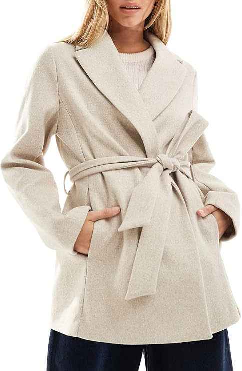 Women's Fashion Belt Notched Lapel Pea Coat