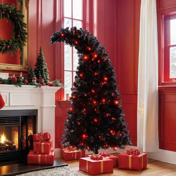6-foot Artificial Black Christmas Tree with LED Lights - 900 Tips Curved Design - DropOnline.co