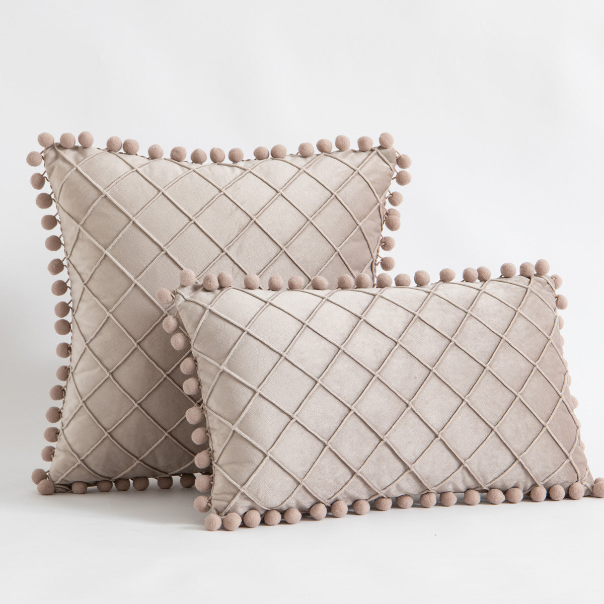 Velvet Fur Ball Decorative Pillow - Luxurious Textured Accent Cushion