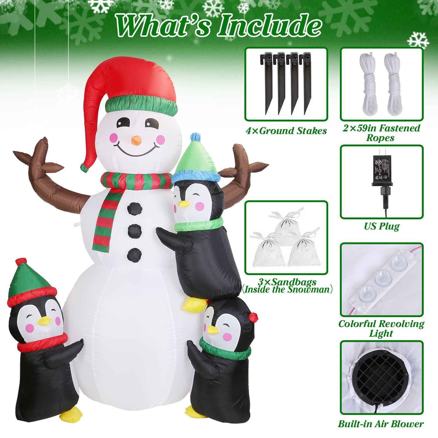 5.9FT Christmas Inflatable Outdoor - Snowman Penguin with LED Light Built-in Blower - DropOnline.co