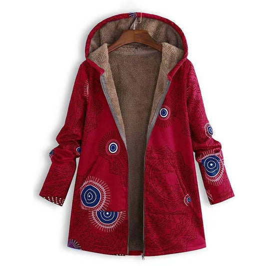 Casual Printed Plush Hoodie - Soft Graphic Sweatshirt for Women