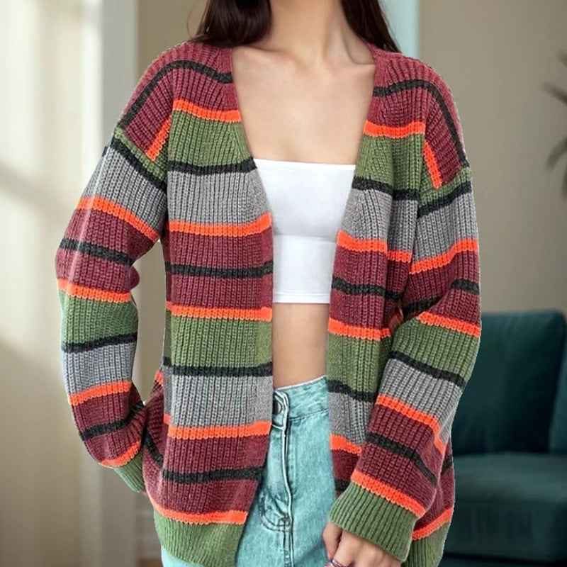 Fashion Women's Wear Striped Casual Cardigan Sweater