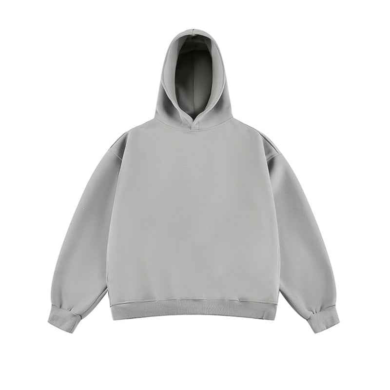 Short Wide Fleece Hooded Sweatshirt For Men And Women In American Solid Color