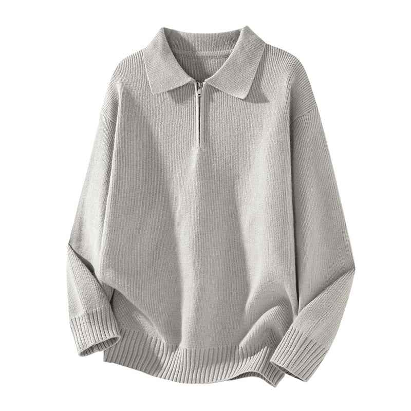 Turn-down Collar Half-zip Sweater Loose Commuting Knitwear