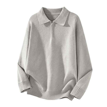 Turn-down Collar Half-zip Sweater Loose Commuting Knitwear