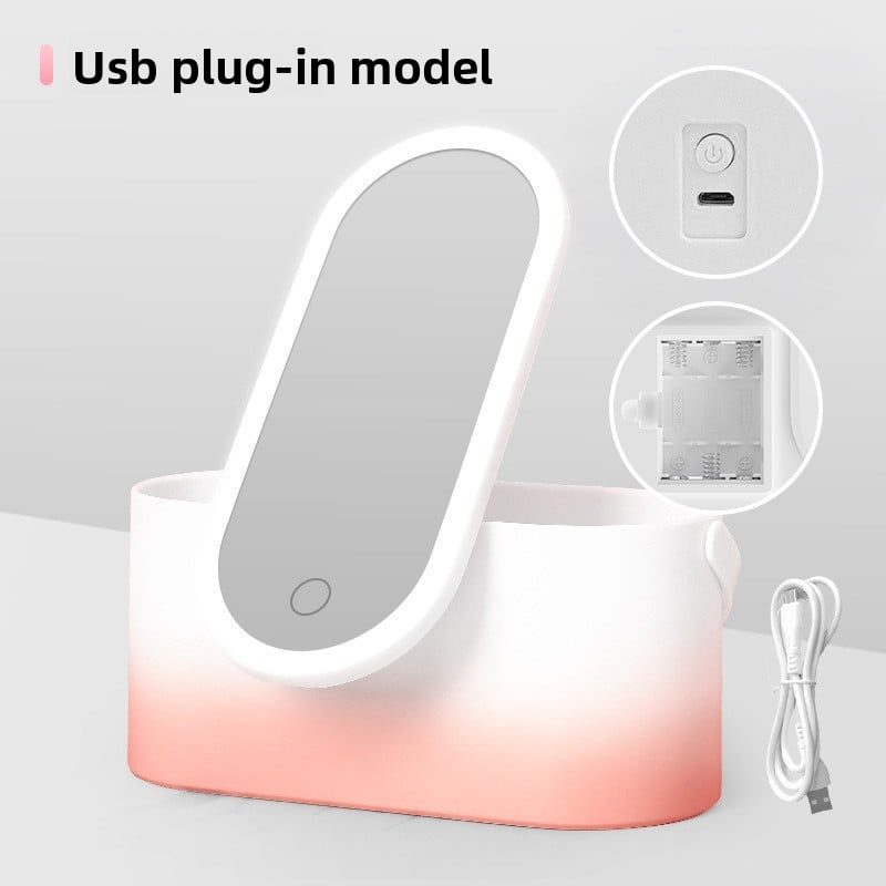 LED Cosmetic Mirror with Storage Box - Portable Travel Vanity Mirror with USB-C & Battery Power
