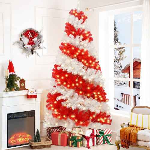 6ft Artificial Candy Cane Christmas Tree - 300 LED Lights & 900 Bendable Branches - DropOnline.co