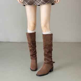 Chunky Heel Wrinkled Stacked Ankle Martin Boots