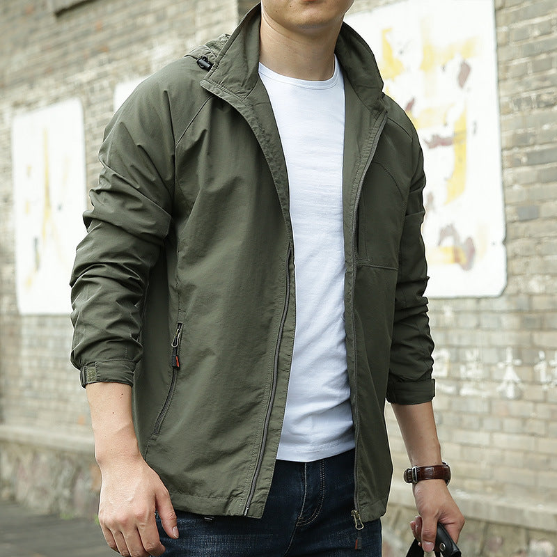 Men's Fashion Solid Color Single Outdoor Jacket - Casual Windproof Outerwear