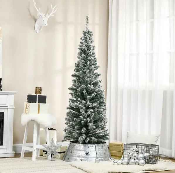 HOMCOM 6ft Artificial Snow Flocked Christmas Tree With Foldable Steel Stand Home Indoor Decoration Green - DropOnline.co