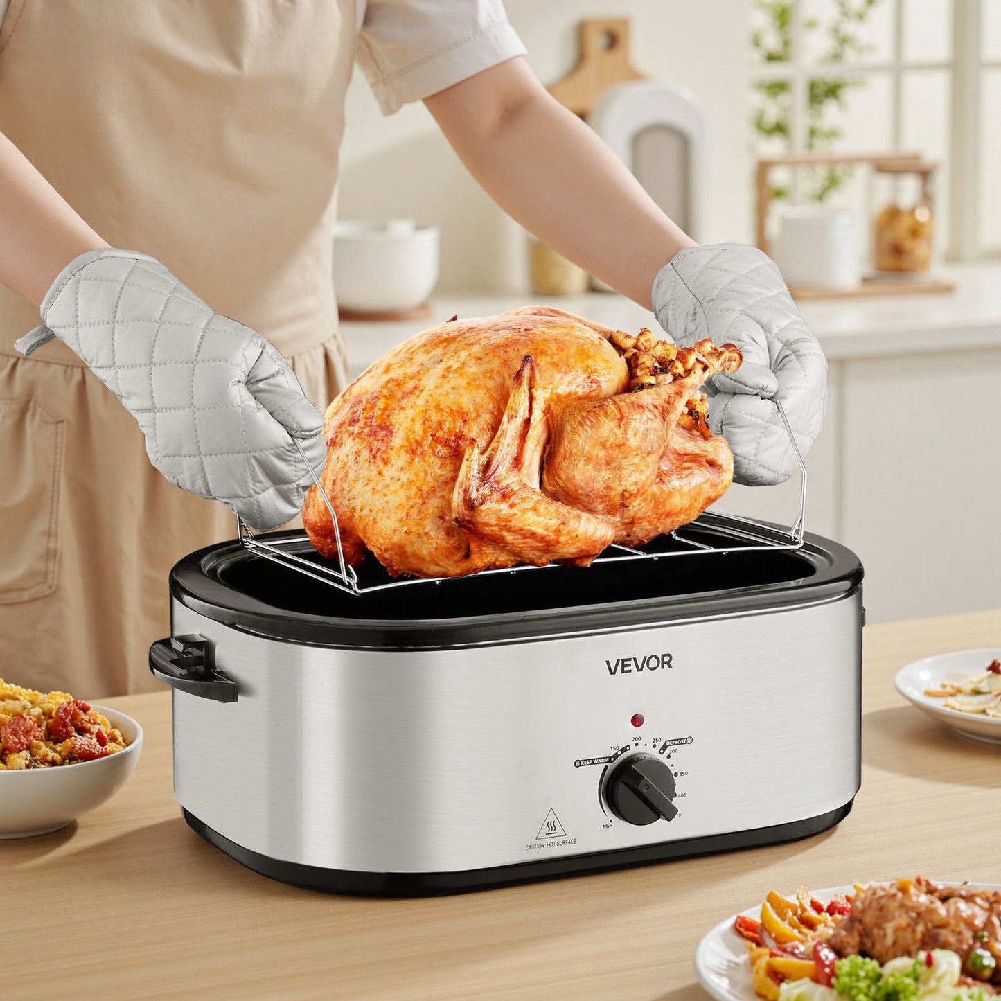 Electric Roaster Oven 24QT Electric Roasting Pan With 3 Bin Buffet Server