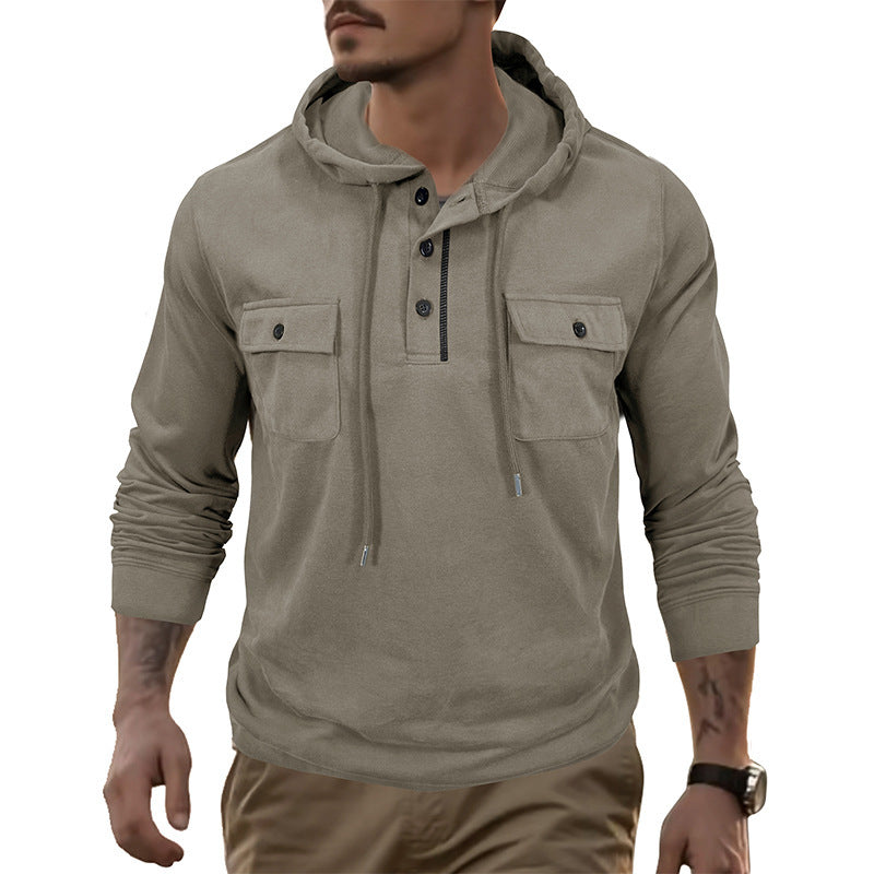 Men's Long-Sleeve Sports Hooded Sweater - Pocket Athletic Top