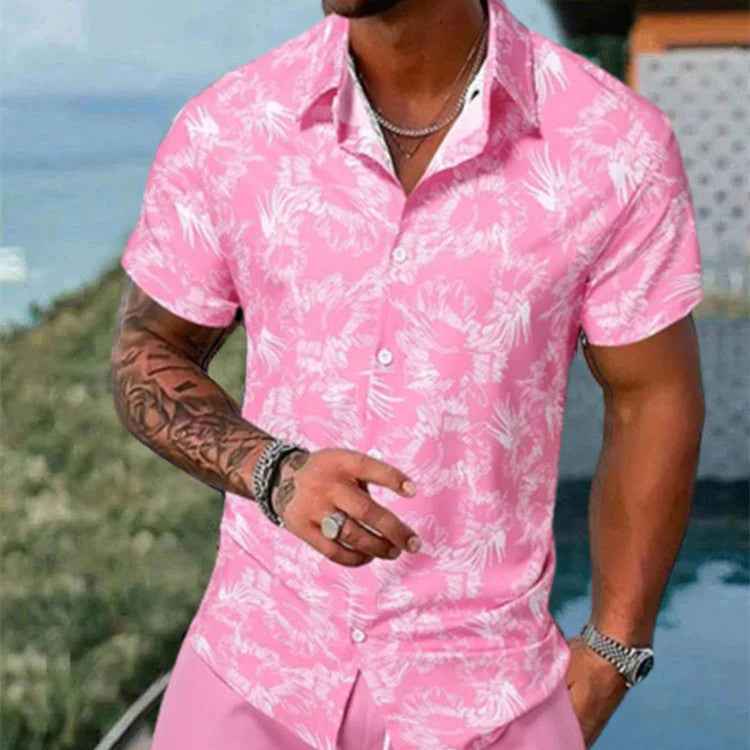 Men's 3D Printed Lapel Shirt - Casual Slim-Fit Short Sleeve Outfit