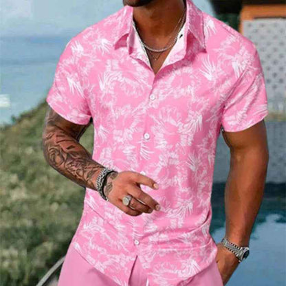 Men's 3D Printed Lapel Shirt - Casual Slim-Fit Short Sleeve Outfit