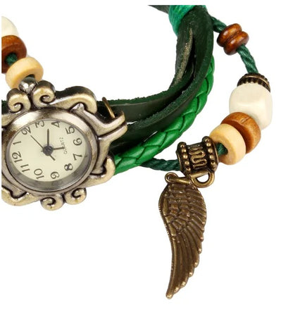 Beautiful Bohemian Style Retro Handmade Leather Angel Wing Women's Watches - DropOnline.co