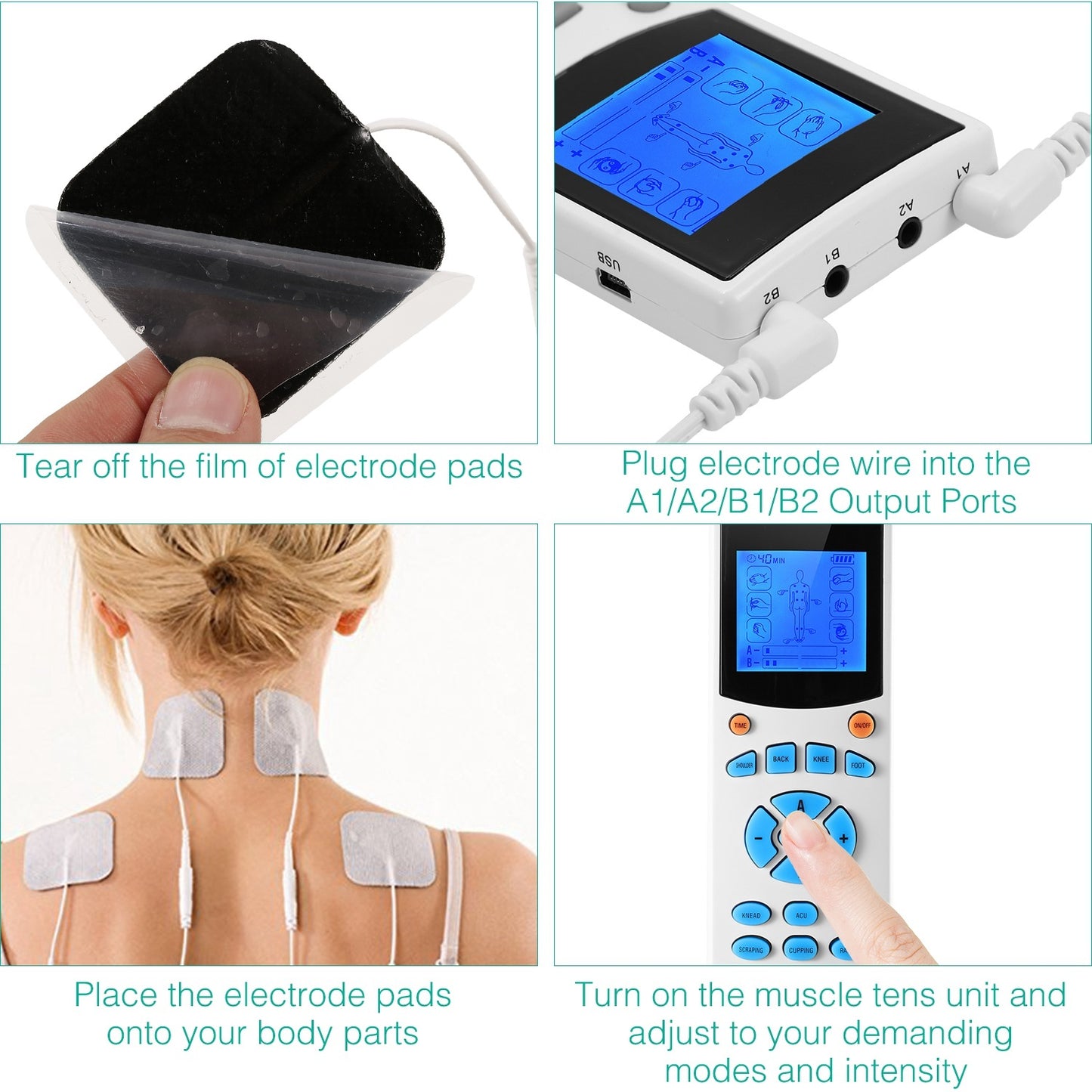1Pc Tens Unit Machine Impulse Massager 10 Modes Pain Relief Body Massager Machine Muscle Stimulator With 4 Outputs And 8 Electrode Pads For Relief Relaxing Fitness