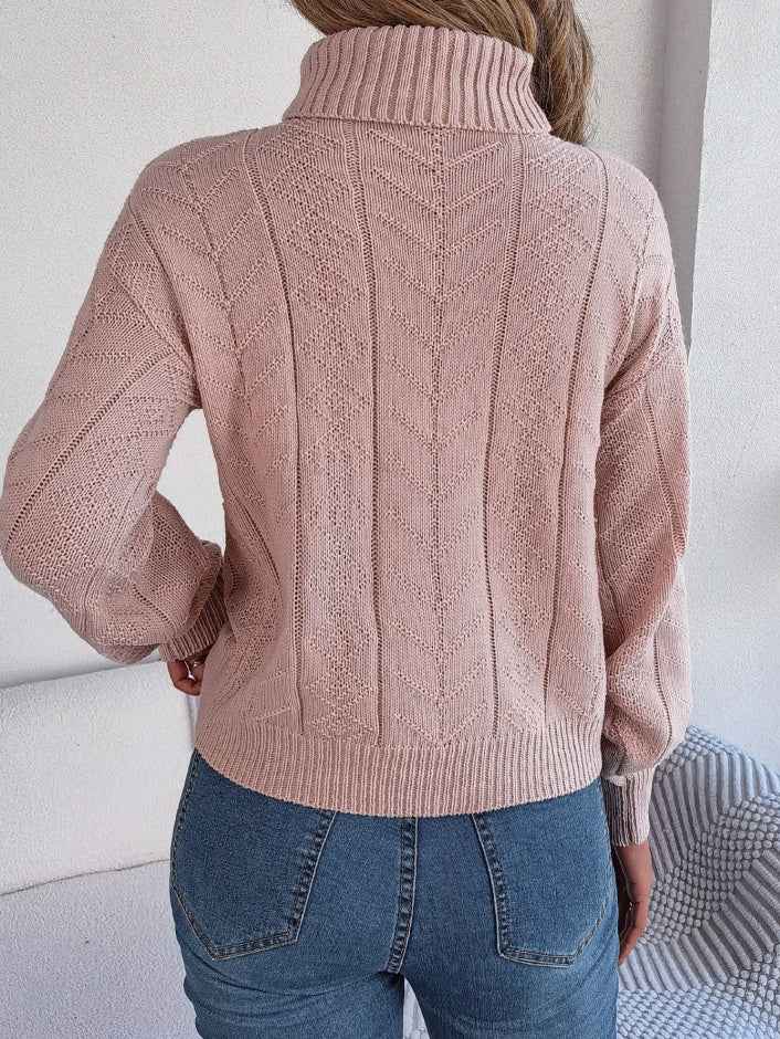 Women Casual Turtleneck Cable Knit Long Sleeve Pullover Sweater