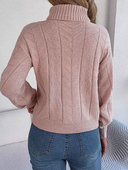 Women Casual Turtleneck Cable Knit Long Sleeve Pullover Sweater
