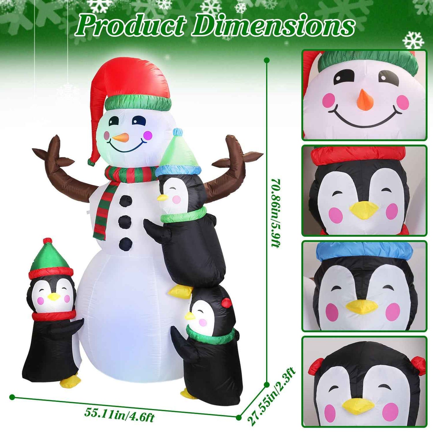 5.9FT Christmas Inflatable Outdoor - Snowman Penguin with LED Light Built-in Blower - DropOnline.co