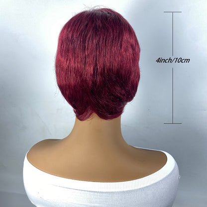 Short And Straight, Elf, Human Hair Non-toxic Wig, Burgundy, Short And Elf Haircut, Ladies Wig, Applicable To The Whole Scene. - DropOnline.co