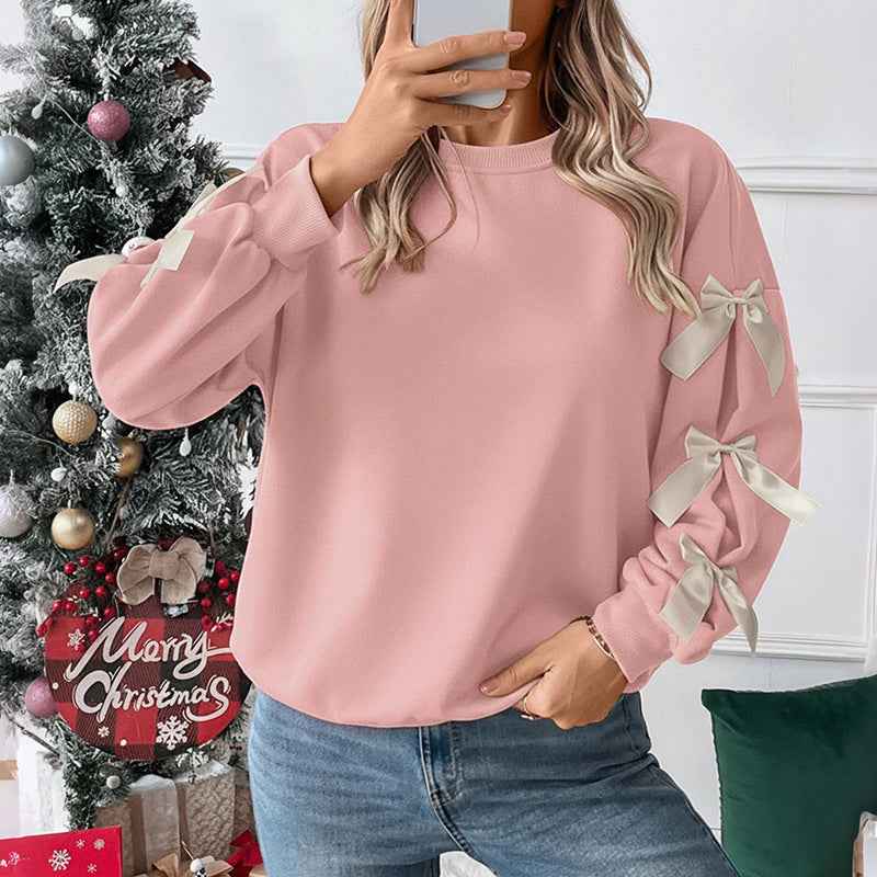 Sweet Bow Decorated Long Sleeve Sweatshirt