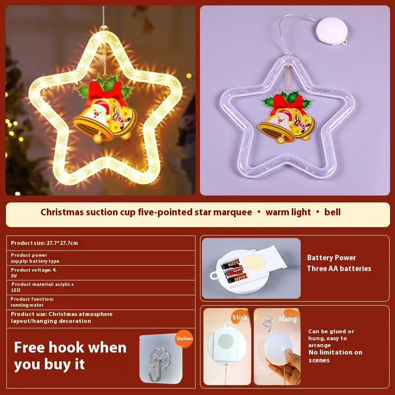 Christmas LED Star Pendant Light - Battery Powered Window Door Decoration with Adhesive