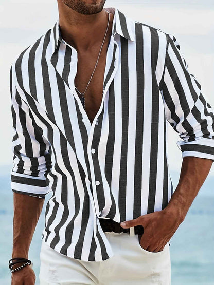 Men's Yarn-Dyed Striped Casual Shirt - Long Sleeve Loose Fit