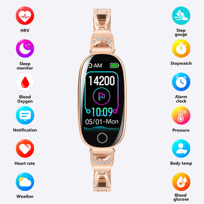 Gold Smartwatch For Women Compatible For Android& IOS,Bling Smart Bracelet With Female Menstrual Cycle Heart Rate Blood Pressure Remote Photography Waterproof Pedometer - DropOnline.co