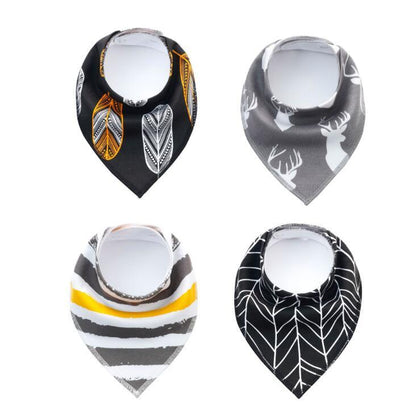 Baby Bandana Bibs 4-Pack - Cotton Triangle Drool Bibs with Arrow & Wave Prints - DropOnline.co