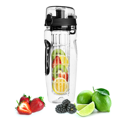 3 Color Options - 1Pc Fruit Infuser Water Bottle 32OZ Juice Shaker Sport With Flip Top Lid Anti-Slip Grips For Office Home Sport Running Walking Hiking - DropOnline.co