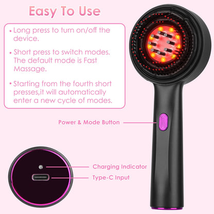 1Set 3 In 1 Red Light Scalp Massager Brush Cordless Hair Oil Applicator Massage Comb With 3 Modes Rechargeable IPX7 Waterproof - DropOnline.co