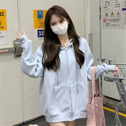 Hooded Loose All-matching Zipper Cardigan Sweater