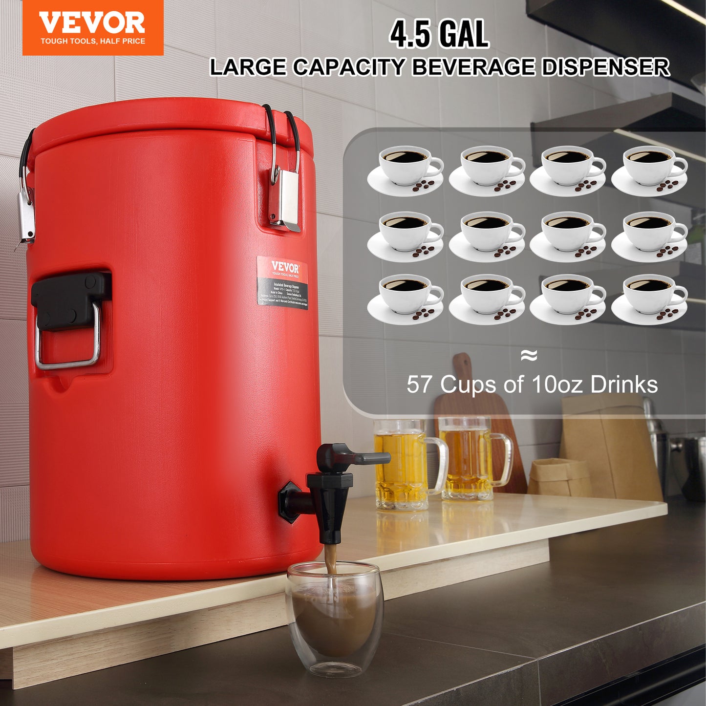 VEVOR Beverage Dispenser - 4.5 Gallon Insulated Coffee & Tea Server with Spigot