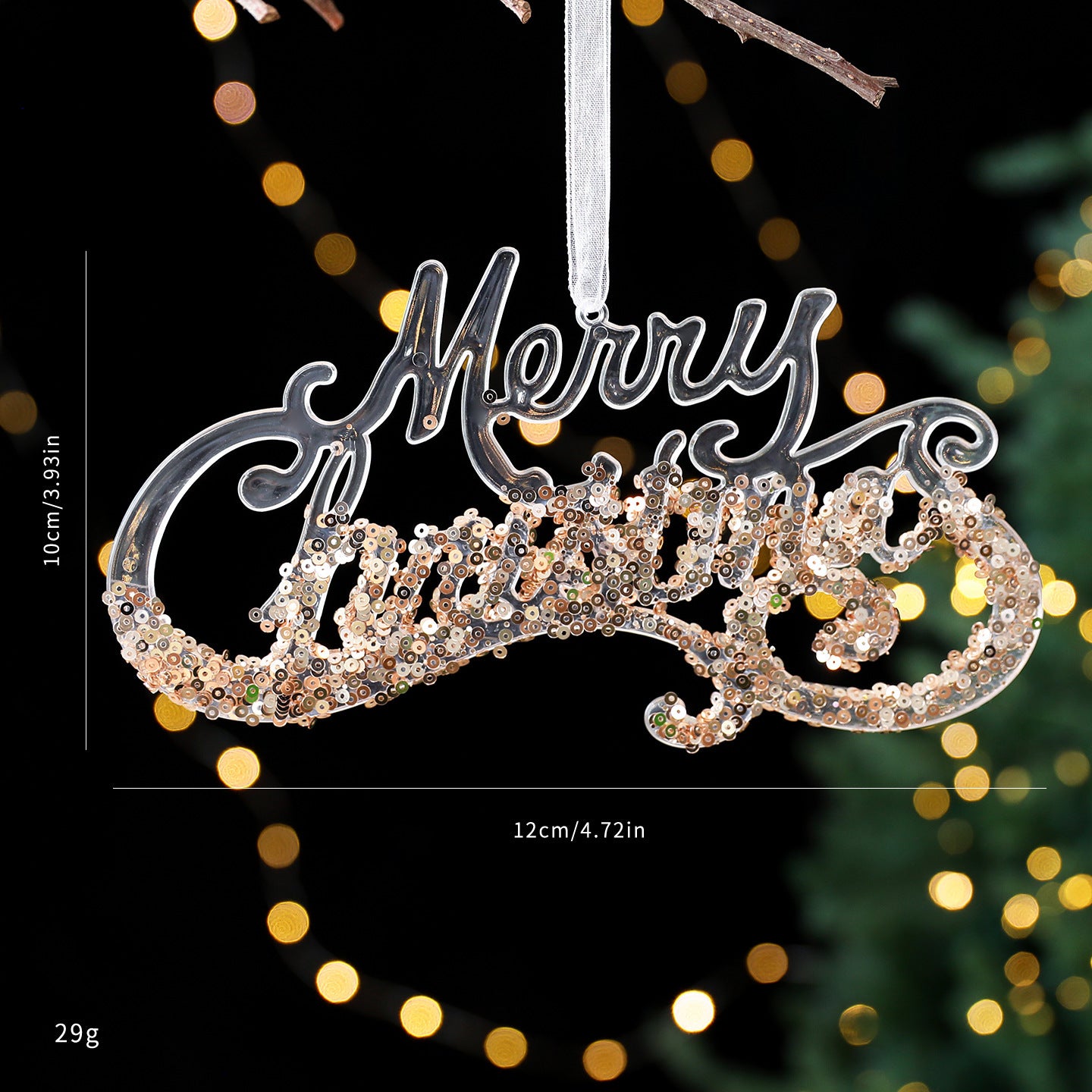Christmas Sequined Acrylic Pendant - Transparent Champagne Gold Ornament Decoration