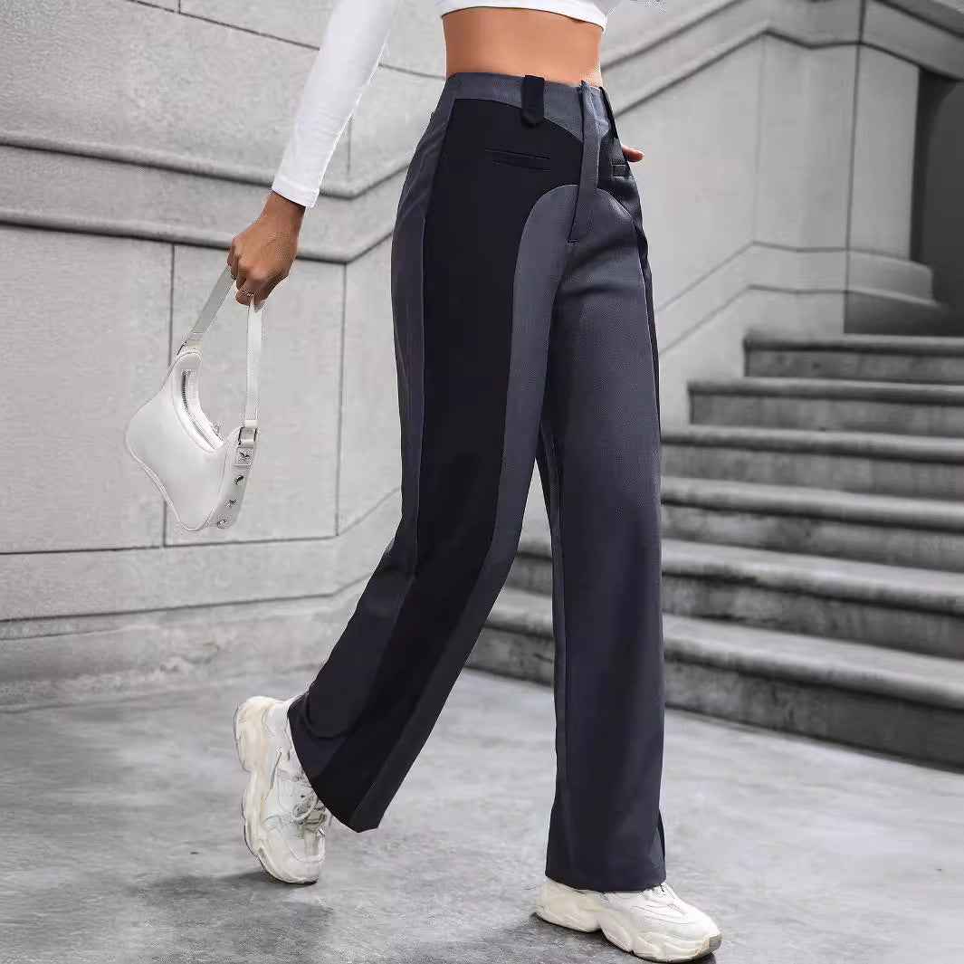 Patchwork Temperament Commuting High-waisted Casual Versatile Slimming Wide-leg Pants