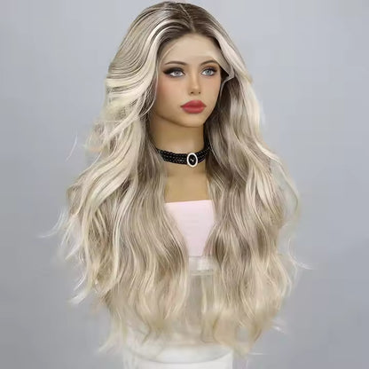 European And American Fashion T-shaped Lace Gold Gradient Wavy Curly Hair Wigs Shipped From Warehouse - DropOnline.co