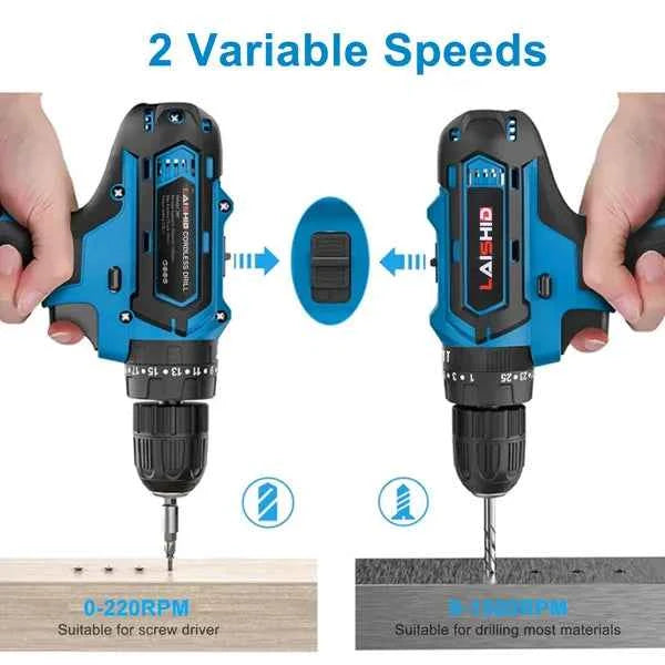 Cordless Drill Set With 2Pcs 21V Batteries And Charger 2 Variable Speeds 3/8In Keyless Chuck 265ln-lbs 25+3 Torque Positions Included 24Pcs Drill Bits For Home Car Repair Handmade