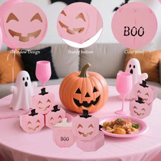 Pink Halloween Gift Boxes - 20 Pcs Pumpkin Shaped Treat Boxes
