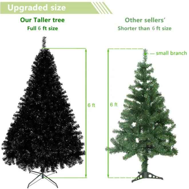 6ft Black Artificial Christmas Tree - 1600 PVC Branches Gothic Holiday Decoration - DropOnline.co