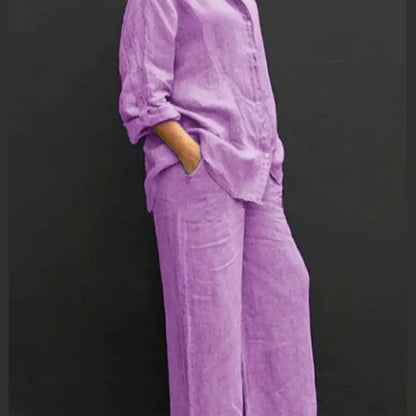 Women's Casual Urban Shirt Set - Long Sleeve Top and Trousers Outfit - DropOnline.co