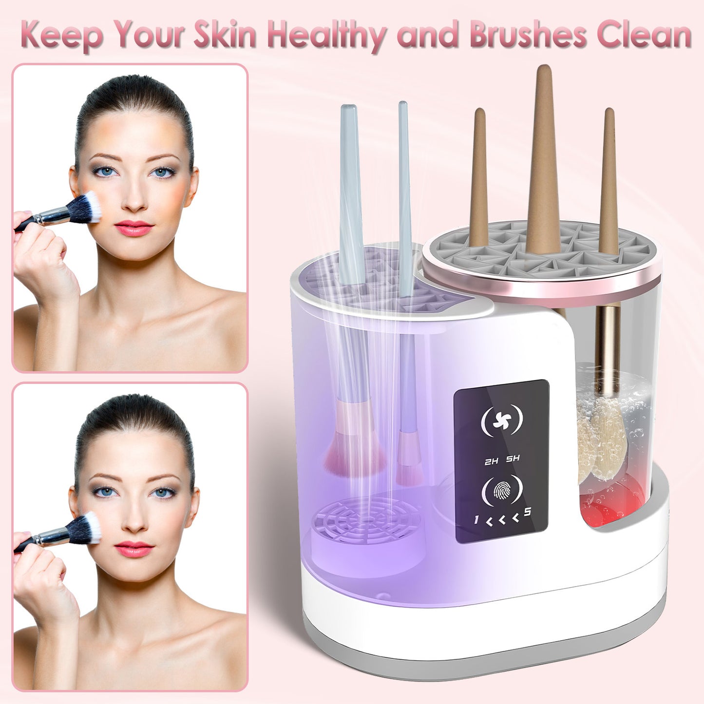 4 In 1 Electric Makeup Brush Cleaner USB Powered Automatic Brush Blender Machine With Timer Digital Display Cleaning Drying UV Disinfection Brush Storage For All Types Of Brushes