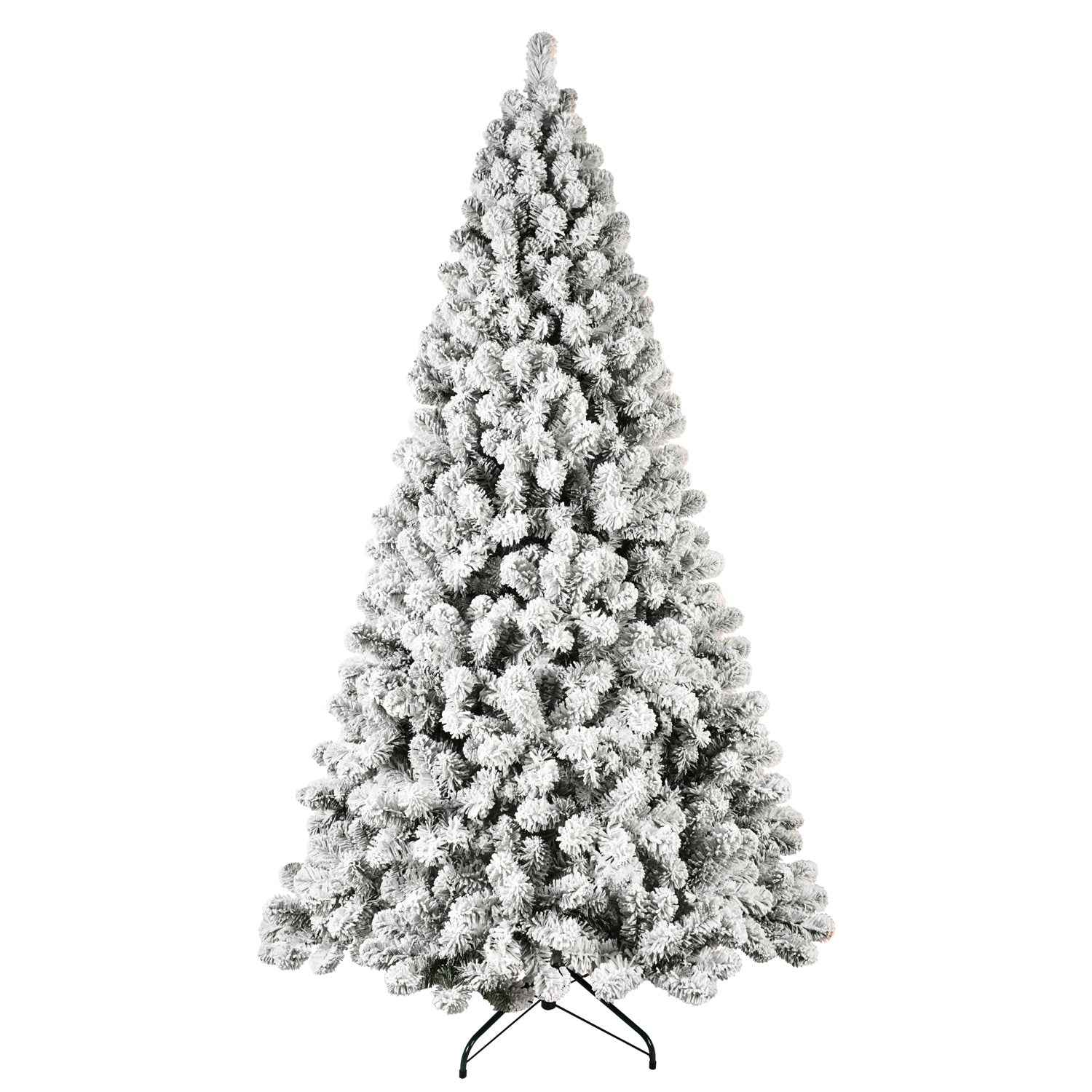 Pre-Lit Flocked Christmas Tree - 5ft-9ft Hinged Artificial Xmas Trees with Lights - DropOnline.co