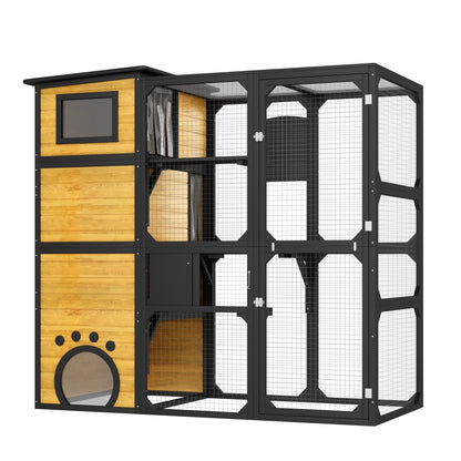GO Large Cat Catio 4 Tiers Cat Enclosure For Outdoor, Cat House Weatherproof Attached To Window For Multiple Cats With Platforms And Resting Rooms, Brown - DropOnline.co