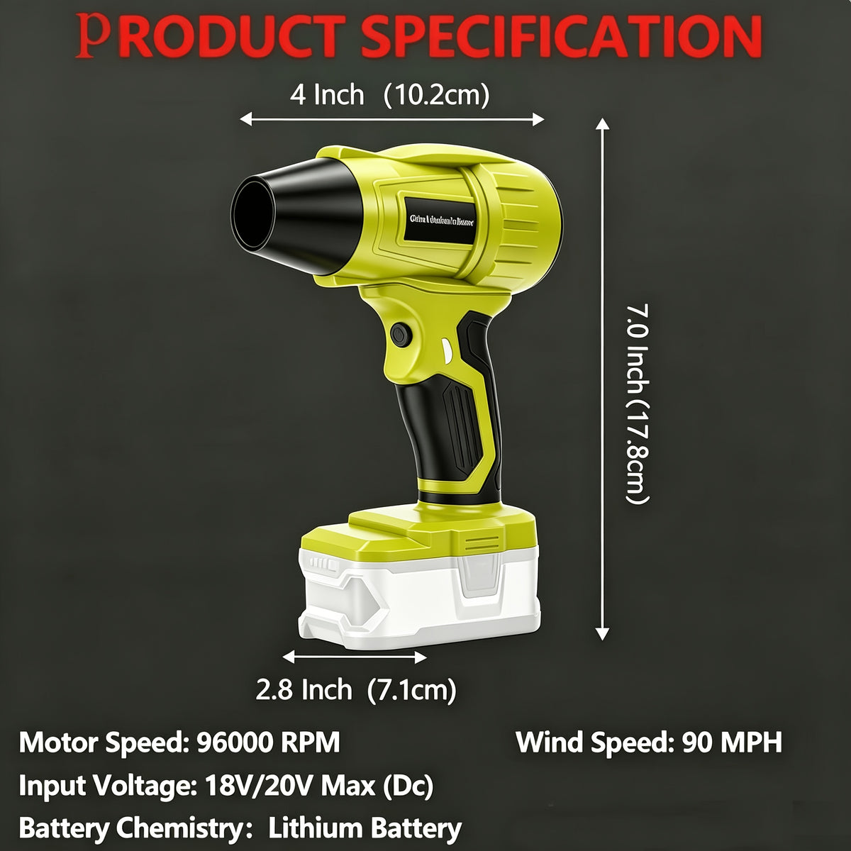 Compatible for Ryobi 18V Battery Leaf Blower - Cordless Brushless Motor Handheld Blower with 5 Nozzles, Variable Speed Mini Blower Suitable for Lawn,, Driveway,, Battery- (Battery Not Included)