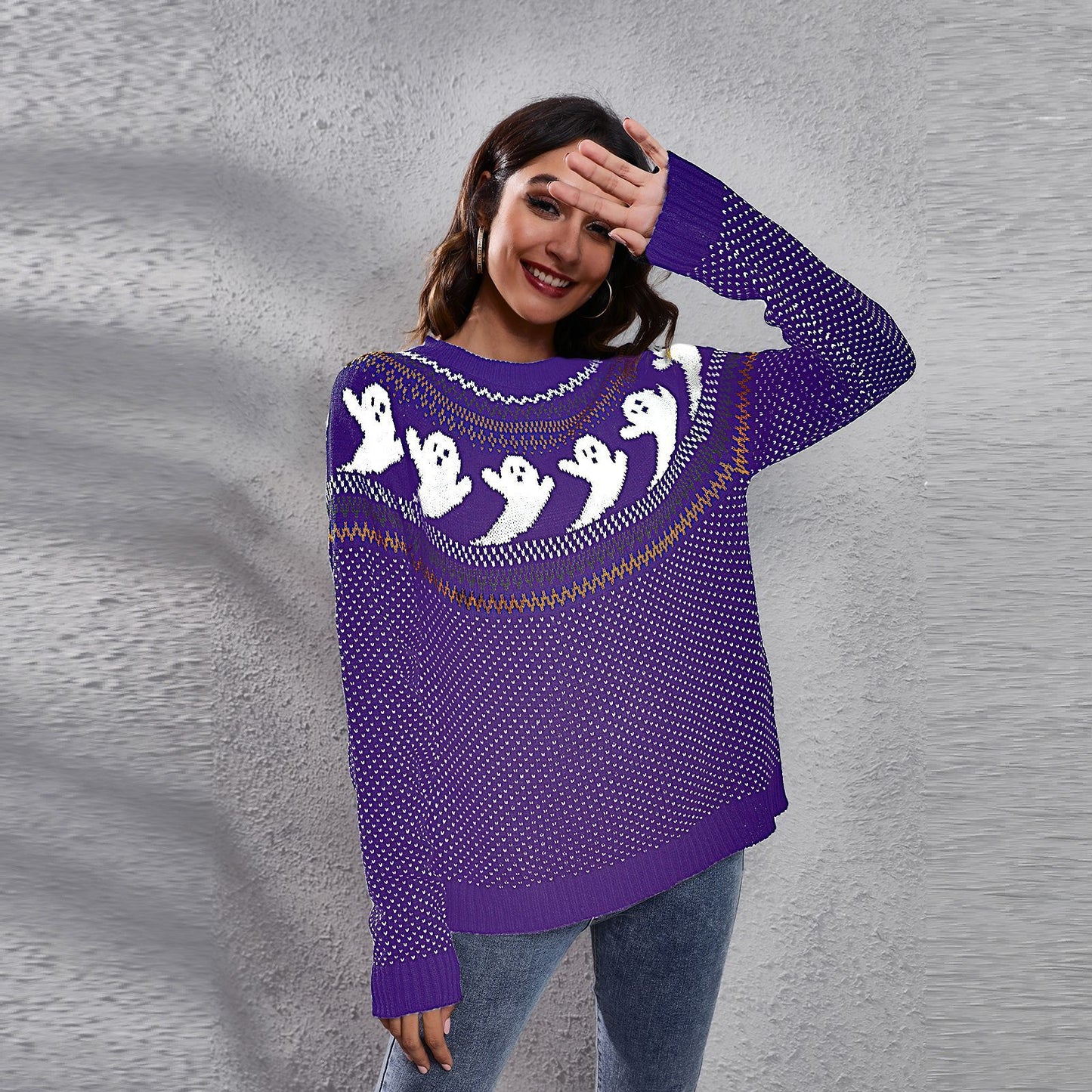 Halloween Ghost Polka Dot Sweater - Women's Loose Knitted Top