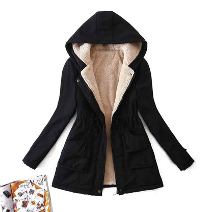 Loose Drawstring Waist-tight Parka Style Padded Hooded Cotton Coat