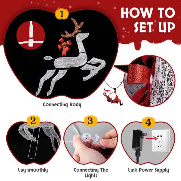 211X27.5X100cm Deer Sled - White Light Powder Mesh Christmas Reindeer Decoration - DropOnline.co