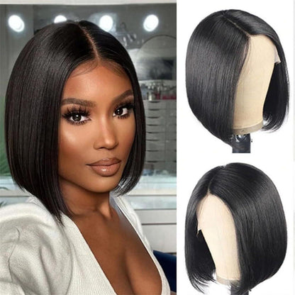 4X4 Transparent Lace Front Bob Feint No Glue Wearable Natural Human Hair Wig - DropOnline.co