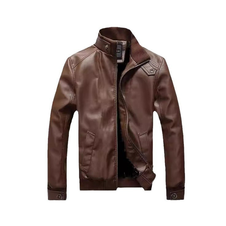 Men's Stand-Up Collar Leather Jacket - Premium Motorcycle Style