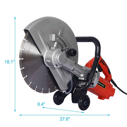 Electric 14  Cut Off Saw Wet Dry Concrete Saw Cutter Guide Roller With Water Line Attachment 3000w With Blade